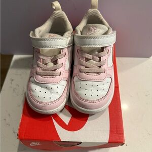 Nike Toddler Pink and White Sneakers - Size 8C | Velcro Straps, Used